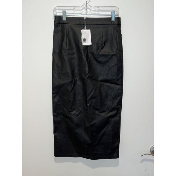NWT Lucy Paris Black Danica Slip Faux Leather Skirt WOmen size Medium - Picture 4 of 9
